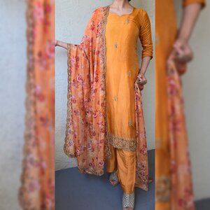Orange Floral Embroidered Suit NEGOTIABLE